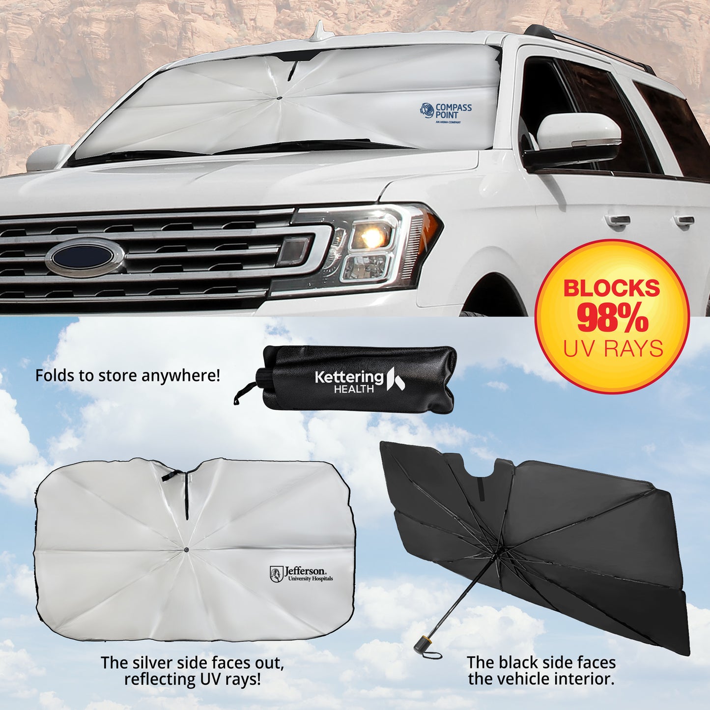 The Dashboard Defender – UV Car Windshield Sunshade Folding Umbrella